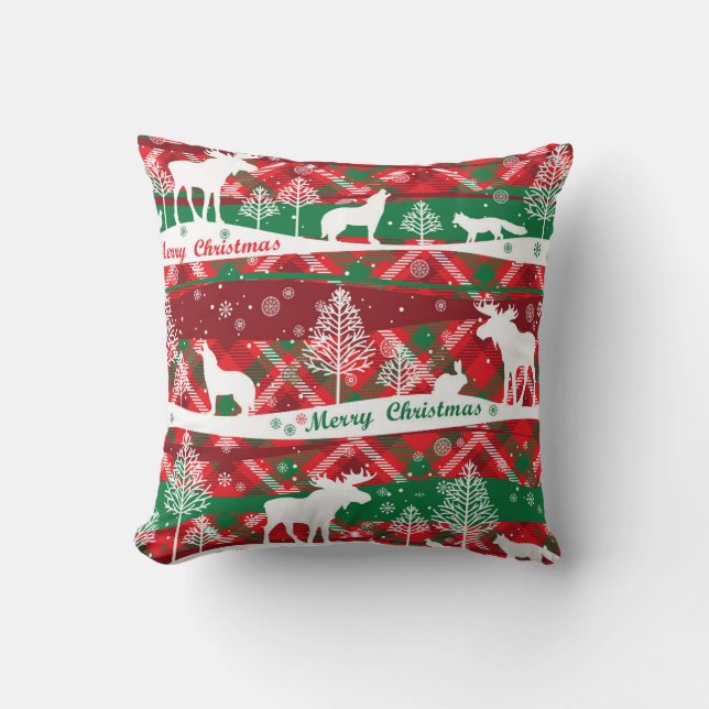 Plaid Merry Christmas – Rustic Holiday Decor Throw Pillow (Front)
