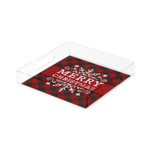 Plaid Merry Christmas snowflake Acrylic Tray