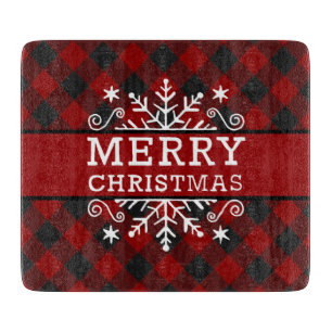 Plaid Merry Christmas snowflake Cutting Board