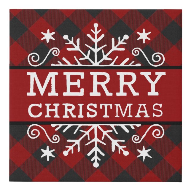 Plaid Merry Christmas snowflake  Faux Canvas Print (Front)