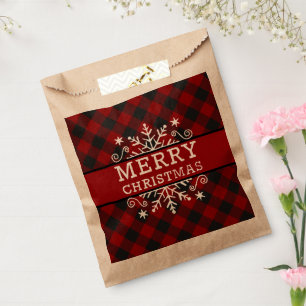 Plaid Merry Christmas snowflake Favor Bag