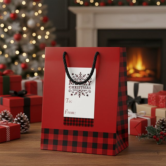 Plaid Merry Christmas snowflake gift tag sticker (Creator Uploaded)