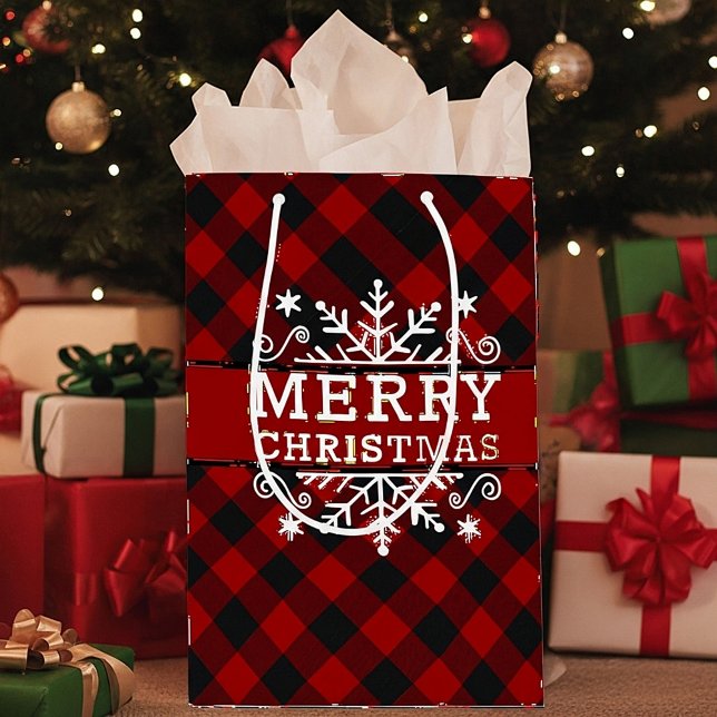 Plaid Merry Christmas snowflake  Medium Gift Bag (Creator Uploaded)