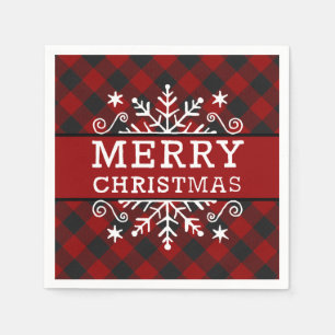 Plaid Merry Christmas snowflake Napkins