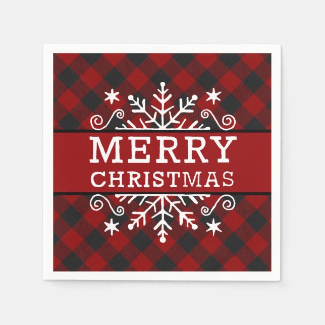 Plaid Merry Christmas snowflake  Napkins (Front)