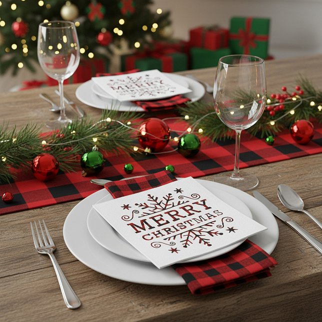 Plaid Merry Christmas snowflake Napkins (Creator Uploaded)