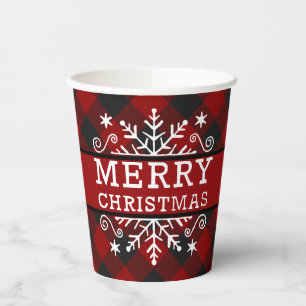 Plaid Merry Christmas snowflake  Paper Cups