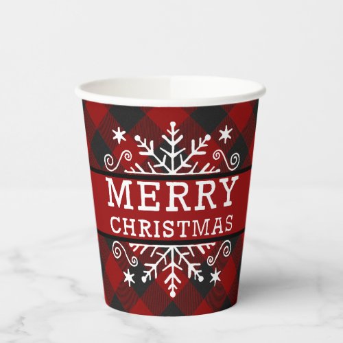 Plaid Merry Christmas snowflake  Paper Cups