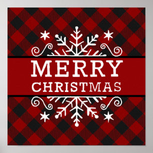 Plaid Merry Christmas snowflake Poster
