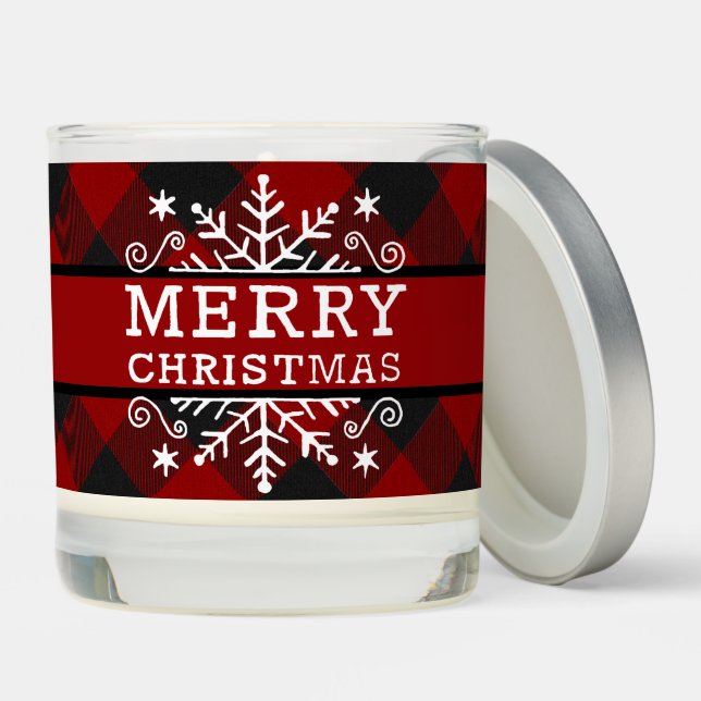 Plaid Merry Christmas snowflake  Scented Candle (Lid)
