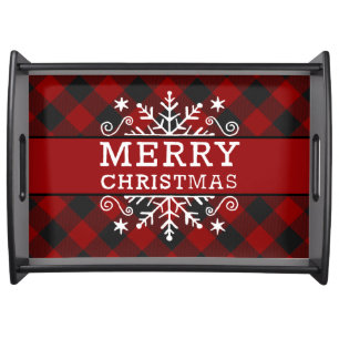 Plaid Merry Christmas snowflake  Serving Tray