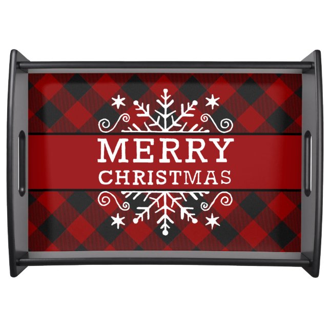 Plaid Merry Christmas snowflake  Serving Tray (Front)