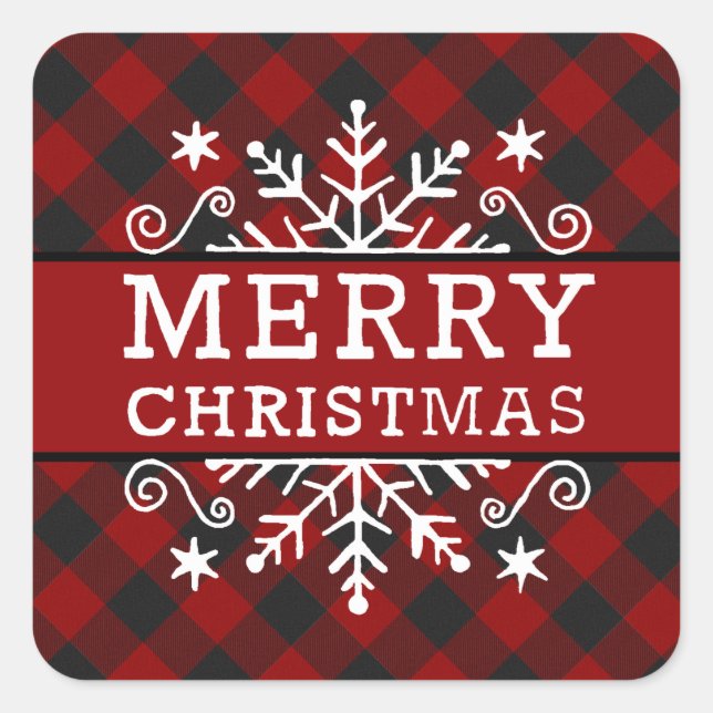 Plaid Merry Christmas snowflake  Square Sticker (Front)
