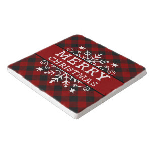 Plaid Merry Christmas snowflake Trivet
