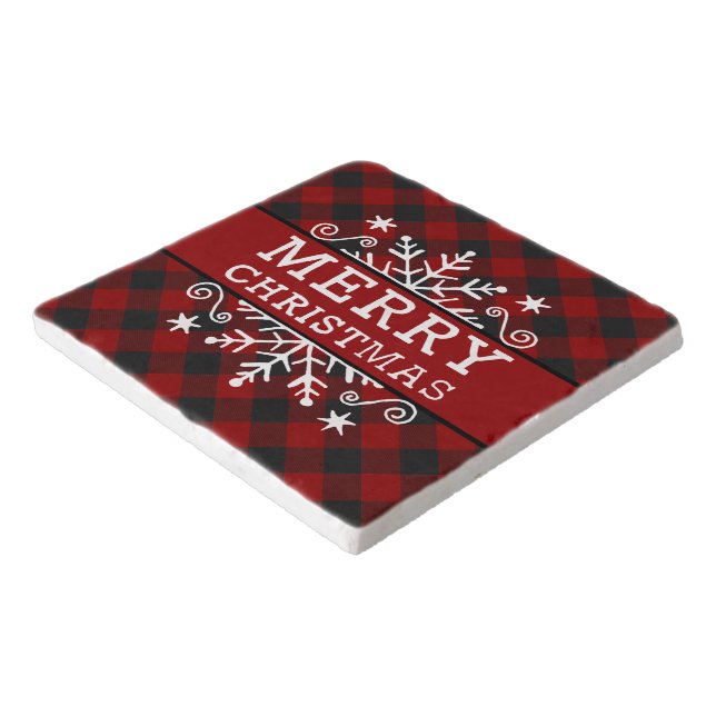 Plaid Merry Christmas snowflake  Trivet (Corner)