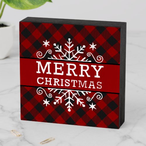 Plaid Merry Christmas snowflake  Wooden Box Sign