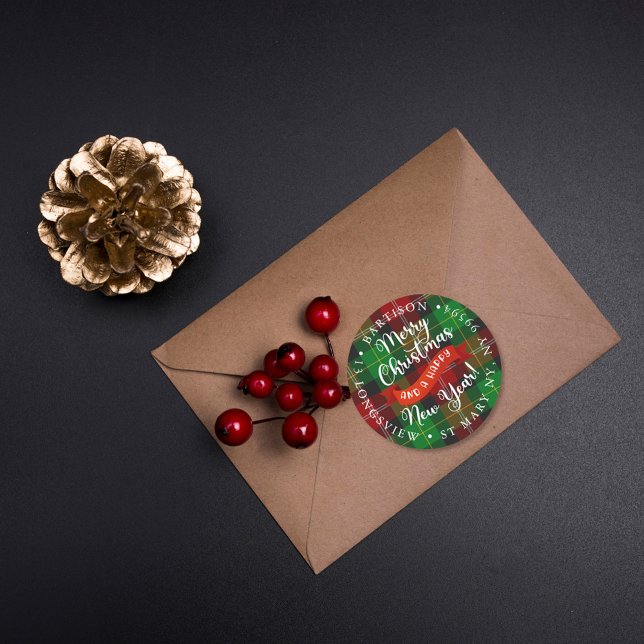 Plaid Merry Christmas Sticker Label (Creator Uploaded)