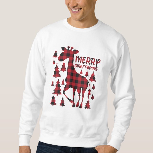 Plaid Merry Christmas Xmas. Giraffe Animal Fans Sweatshirt (Front)
