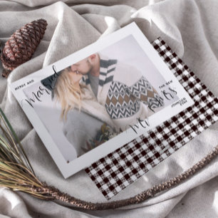 Plaid Merry & Married Script Mr. & Mrs. Photo Holiday Card