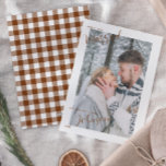 Plaid Merry & Married Script Photo Christmas Card<br><div class="desc">Celebrate your first Christmas as newlyweds with this beautifully designed Plaid Merry & Married Script Photo Christmas Card, featuring an intimate photo layout and a stylish salted caramel and white buffalo check plaid backer. Perfect for sending warm holiday wishes to family and friends, this card captures the elegance of a...</div>