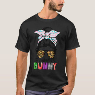 Plaid Messy Bun Grandmother Bunny Easter Leopard W T-Shirt