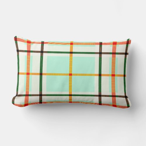 plaid mint blue green orange white Throw pillow