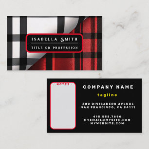 Plaid Modern Abstract Red Black Plaid Collection Business Card