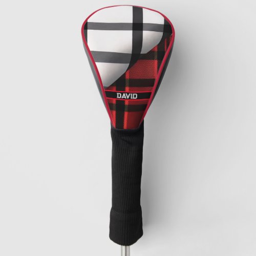 Plaid Modern Abstract Red Black Plaid Collection Golf Head Cover