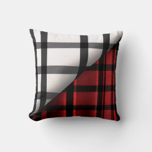 Plaid Modern Abstract Red Black Plaid Collection Throw Pillow