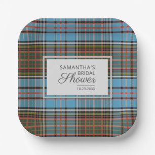 Plaid Modern Bridal Shower Custom Name Paper Plates