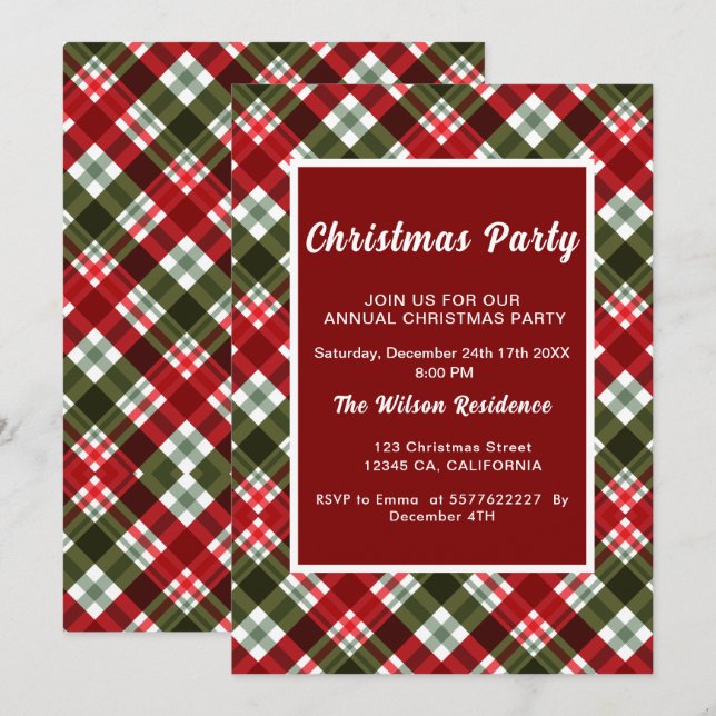 Plaid Modern legant Christmas Party Invitation (Front/Back)