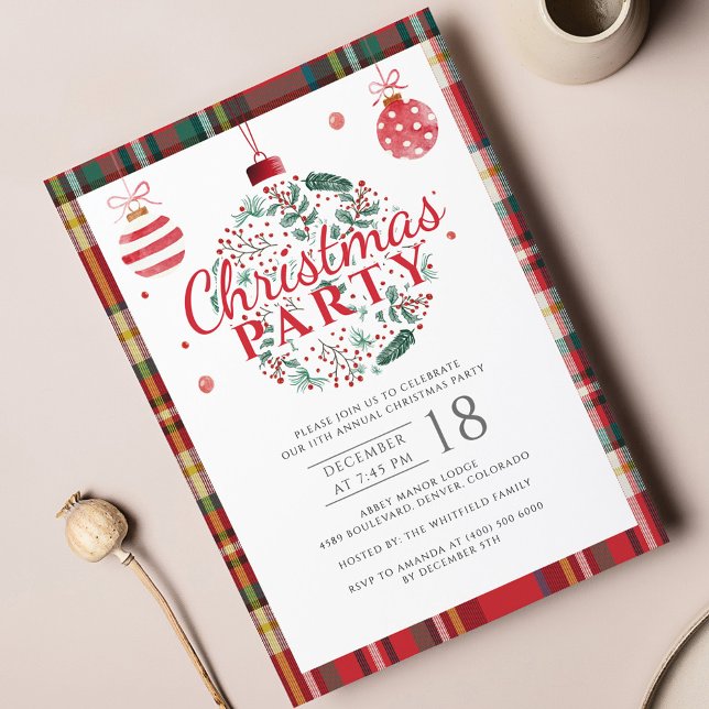 Plaid Modern Office Christmas Party Invitation  (Modern Plaid Christmas Party Invitation)