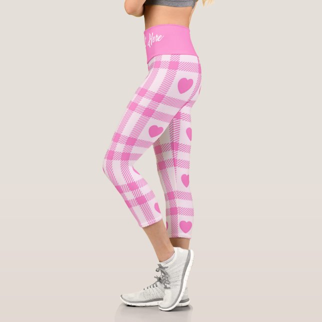 Plaid Modern Pink Heart Collection Capri Leggings (Left)