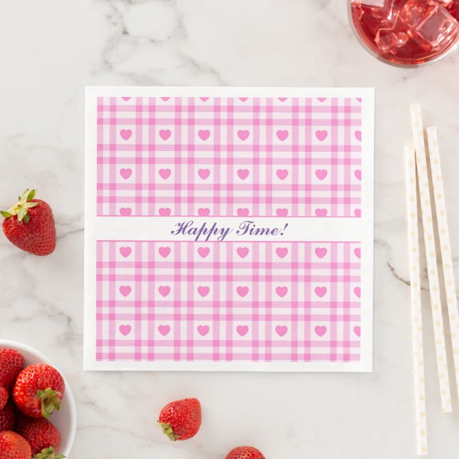 Plaid Modern Pink Heart Collection Paper Dinner Napkins (Insitu)