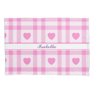 Plaid Modern Pink Heart Collection Pillow Case
