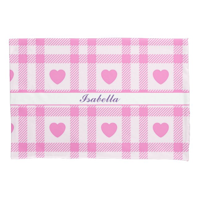Plaid Modern Pink Heart Collection Pillow Case (Front)