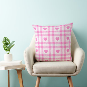 Plaid Modern Pink Heart Collection Throw Pillow