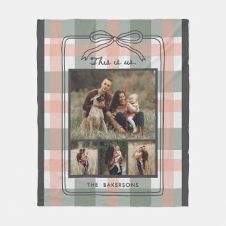 Plaid Modern Vintage Bow This Is Us Family 4 Photo Fleece Blanket