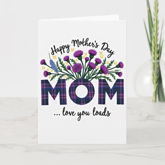 Plaid Mom Floral Art Mother Card (Front)