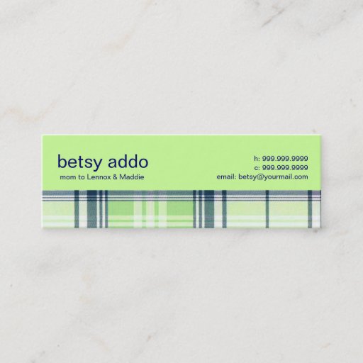 Customizable Plaid Mommy Calling Card Business Cards