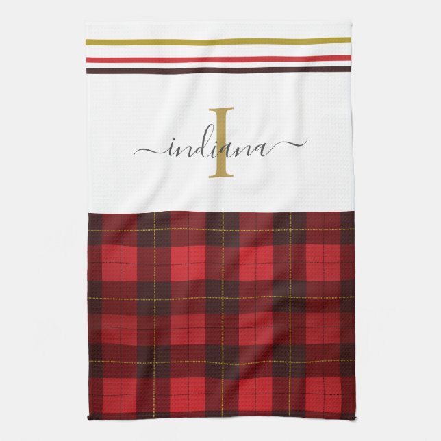 Plaid Monogram Elegant Clan Wallace Tartan Kitchen Towel (Vertical)