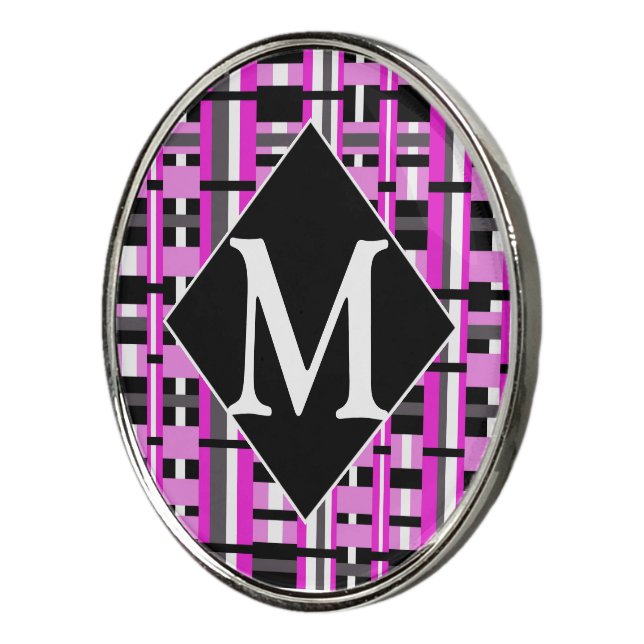 Plaid Monogram Initial in Pink Golf Ball Marker (3/4)