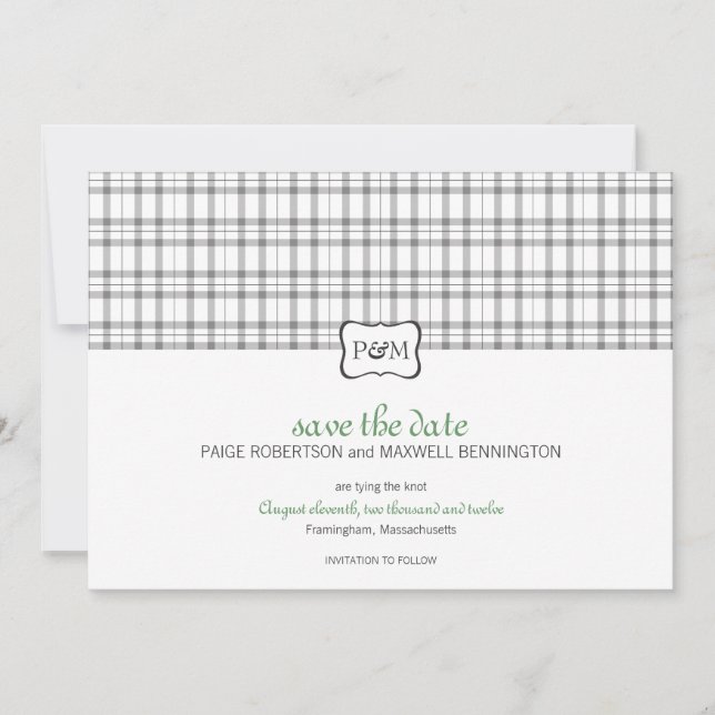 Plaid Monogram Save the Date (Front)