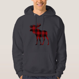 Plaid Moose Hoodie Hooded Sweatshirt Red and Black