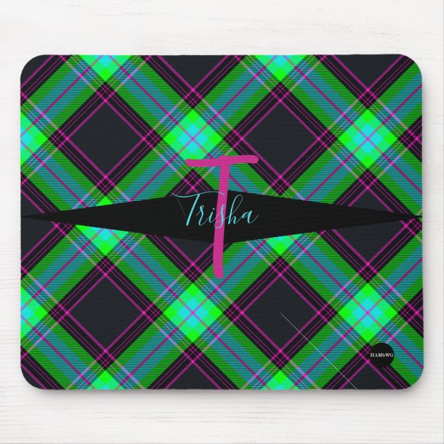 Plaid Mousepad - HAMbyWG - Black, mint, pink (Front)