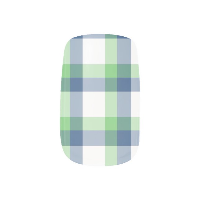 Plaid Nail Decals-Blue/Green Minx Nail Art (Left Thumb)