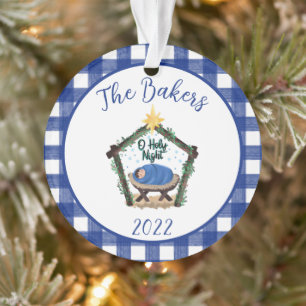 Plaid Nativity Family Year in Review Ornament