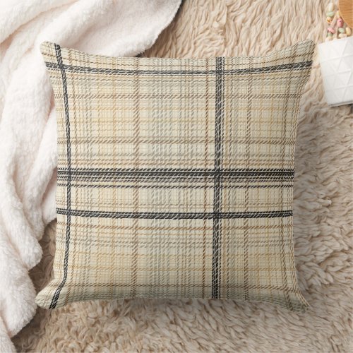 Plaid Neutral Dashed Line Accent Throw Pillow