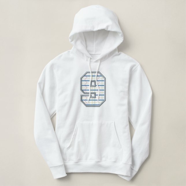 Plaid Number 9 Embroidered Hoodie (Design Front)