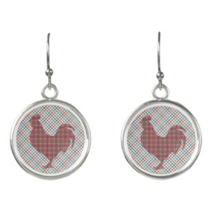 Plaid on Plaid Rooster  Earrings